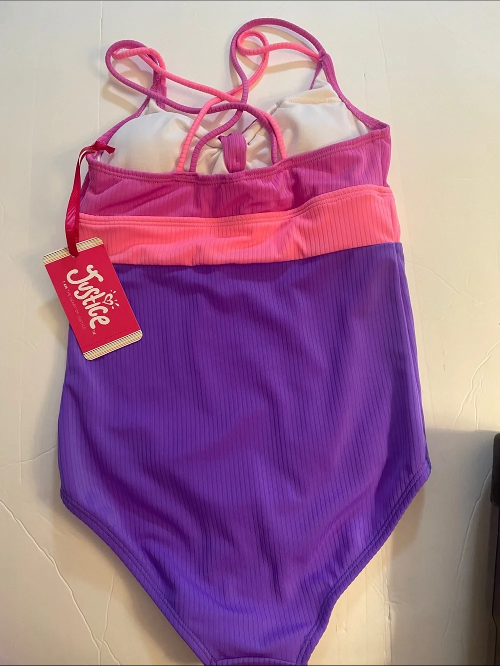 Justice Pink and Purple Colorblock One-Piece Swimsuit